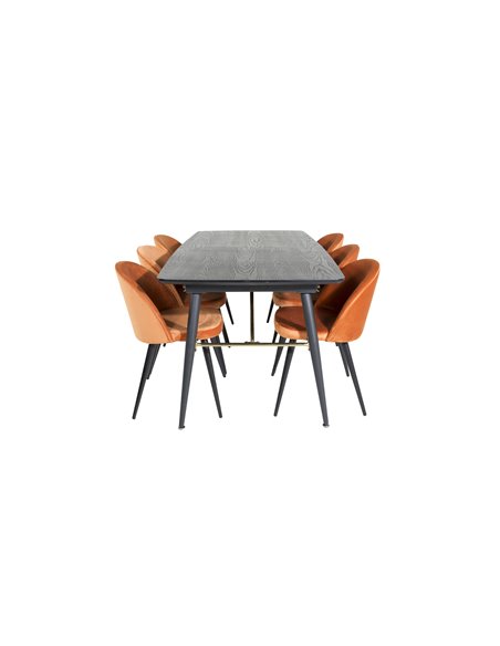 Matgrupp Gold med Velvet matstolar, 180 × 85 cm