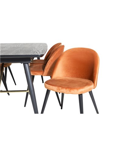 Matgrupp Gold med Velvet matstolar, 180 × 85 cm
