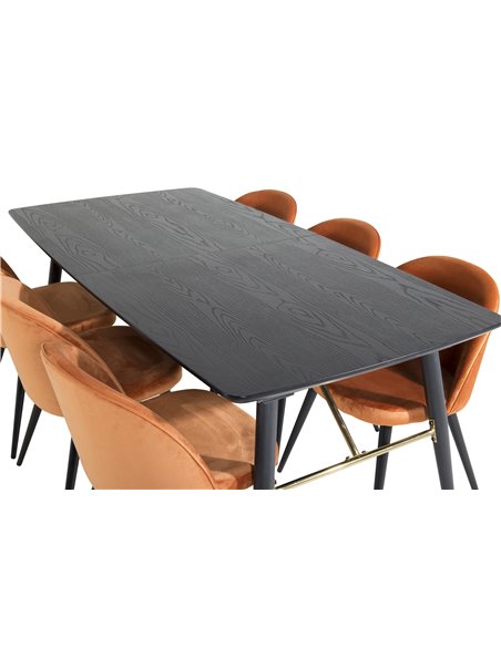 Matgrupp Gold med Velvet matstolar, 180 × 85 cm