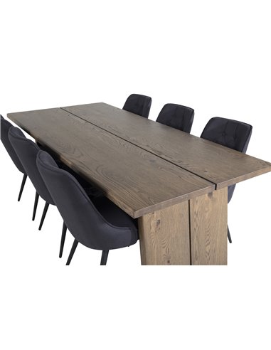 Matgrupp Logger med Velvet Deluxe matstolar, 210 × 100 cm