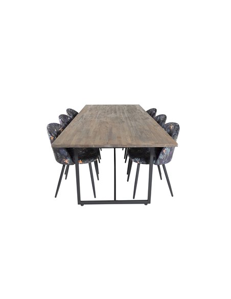 Matgrupp Padang med Velvet matstolar, 250 × 100 cm