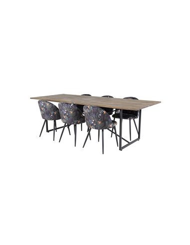 Matgrupp Padang med Velvet matstolar, 250 × 100 cm