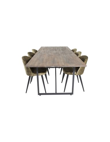 Matgrupp Padang med Velvet matstolar, 250 × 100 cm