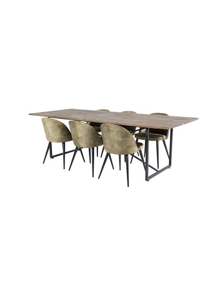 Matgrupp Padang med Velvet matstolar, 250 × 100 cm