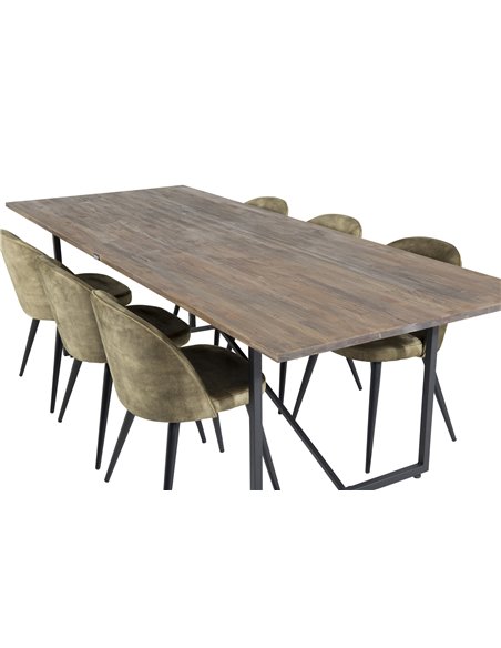 Matgrupp Padang med Velvet matstolar, 250 × 100 cm
