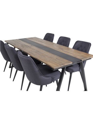 Matgrupp Jakarta med Velvet Deluxe matstolar, 200 × 90 cm