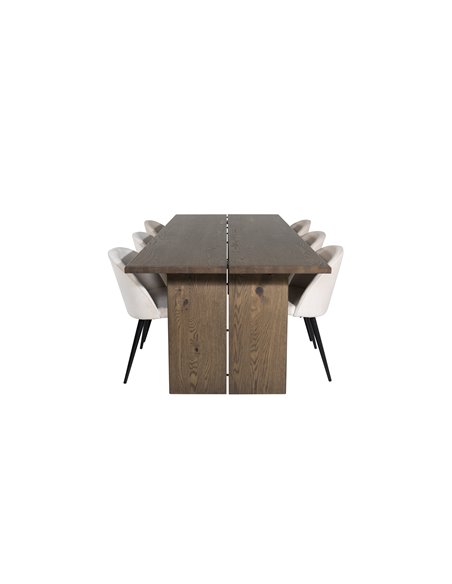 Matgrupp Logger med Velvet matstolar, 210 × 100 cm