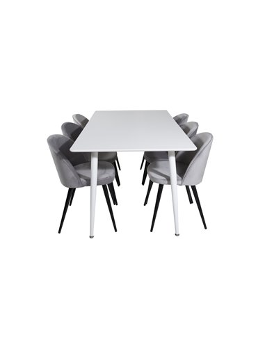 Matgrupp Polar med Velvet matstolar, 180 × 90 cm