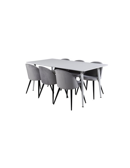 Matgrupp Polar med Velvet matstolar, 180 × 90 cm