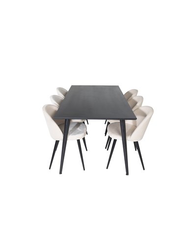 Matgrupp Dipp med Velvet matstolar, 180 × 90 cm
