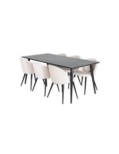 Matgrupp Dipp med Velvet matstolar, 180 × 90 cm