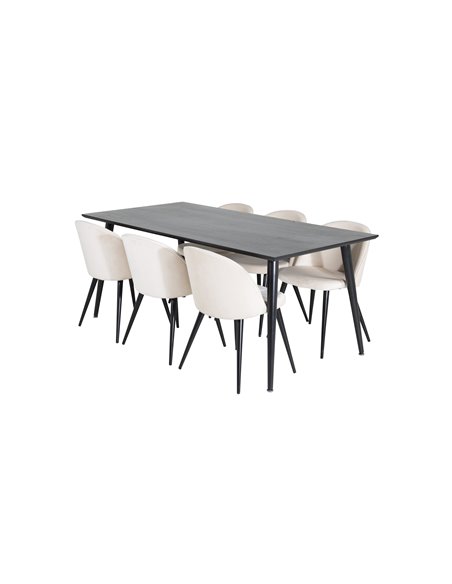 Matgrupp Dipp med Velvet matstolar, 180 × 90 cm