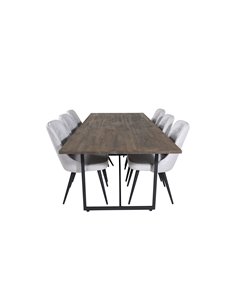 Matgrupp Padang med Velvet Deluxe matstolar, 250 × 100 cm