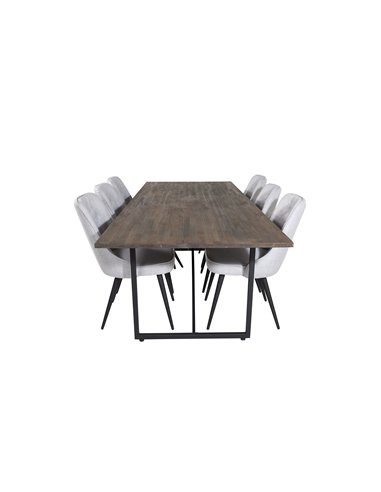 Matgrupp Padang med Velvet Deluxe matstolar, 250 × 100 cm