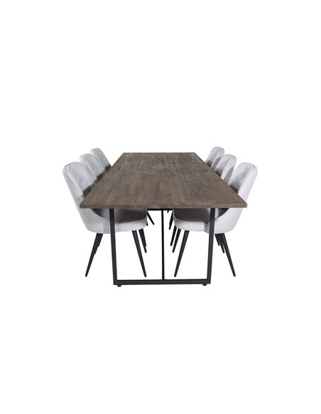 Matgrupp Padang med Velvet Deluxe matstolar, 250 × 100 cm