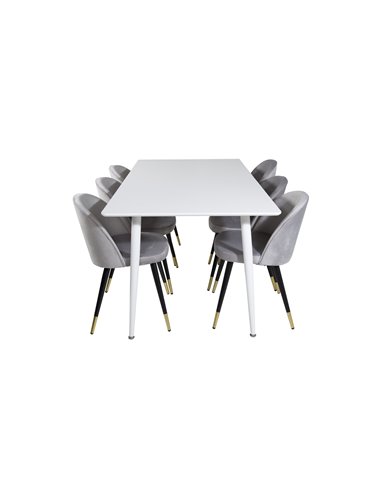 Matgrupp Polar med Velvet matstolar, 180 × 90 cm