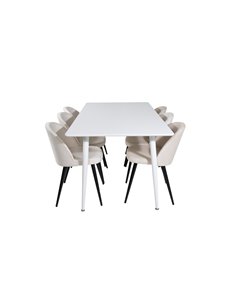 Matgrupp Polar med Velvet matstolar, 180 × 90 cm