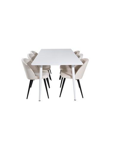 Matgrupp Polar med Velvet matstolar, 180 × 90 cm