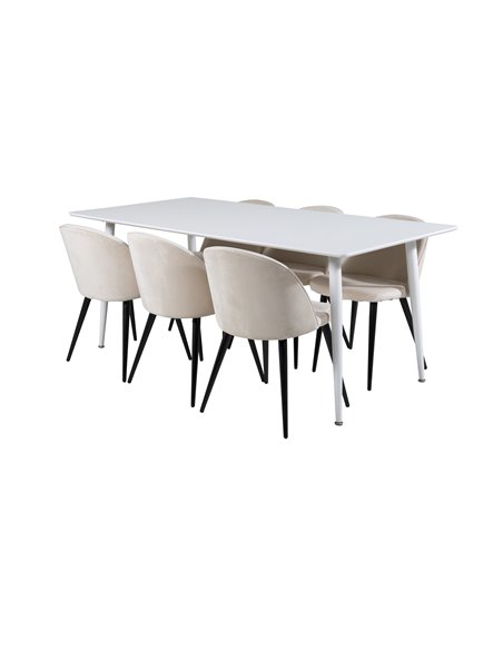 Matgrupp Polar med Velvet matstolar, 180 × 90 cm