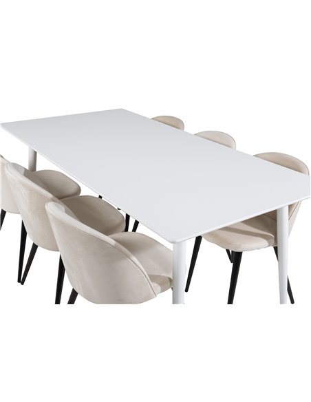 Matgrupp Polar med Velvet matstolar, 180 × 90 cm