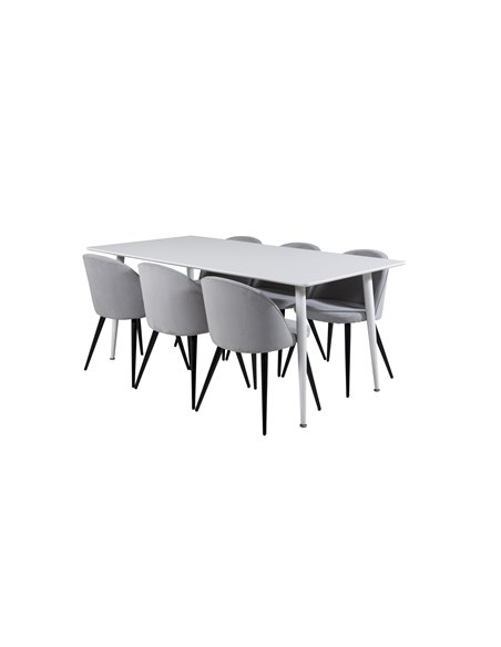 Matgrupp Polar med Velvet matstolar, 180 × 90 cm