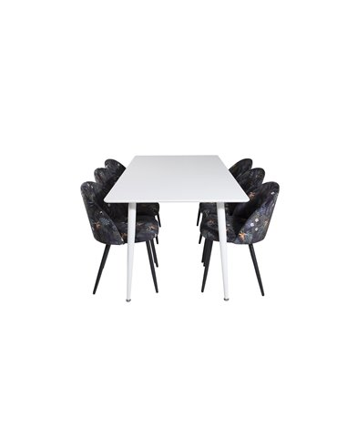 Matgrupp Polar med Velvet matstolar, 180 × 90 cm