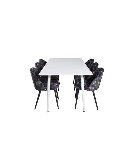 Matgrupp Polar med Velvet matstolar, 180 × 90 cm