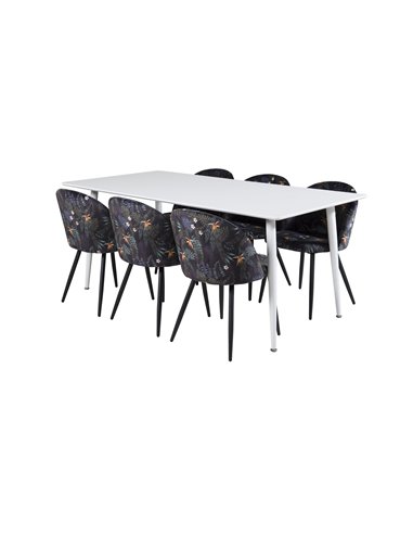 Matgrupp Polar med Velvet matstolar, 180 × 90 cm