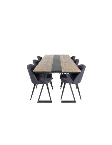 Matgrupp Jakarta med Velvet matstolar, 200 × 90 cm
