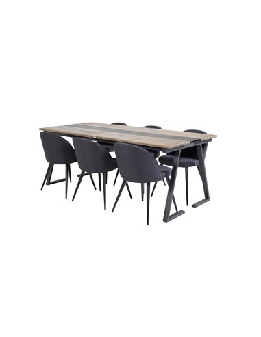 Matgrupp Jakarta med Velvet matstolar, 200 × 90 cm