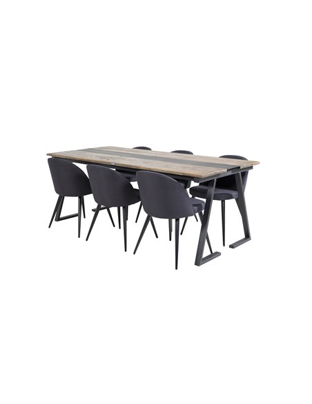 Matgrupp Jakarta med Velvet matstolar, 200 × 90 cm