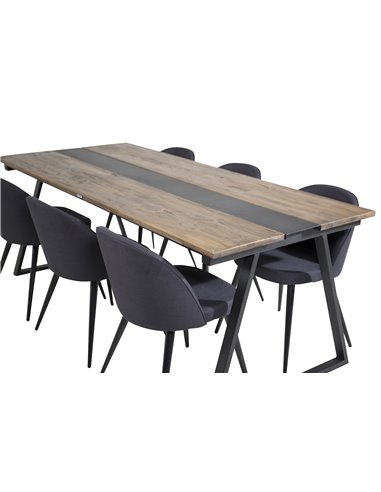 Matgrupp Jakarta med Velvet matstolar, 200 × 90 cm