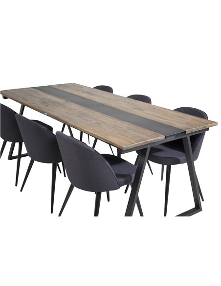 Matgrupp Jakarta med Velvet matstolar, 200 × 90 cm