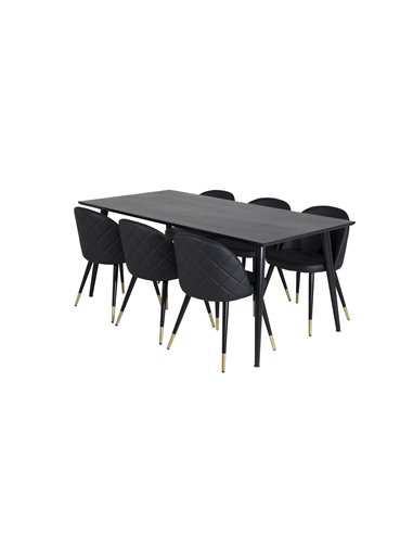 Matgrupp Dipp med Velvet matstolar, 180 × 90 cm