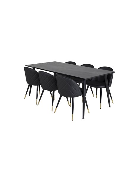 Matgrupp Dipp med Velvet matstolar, 180 × 90 cm
