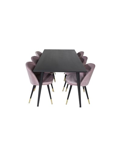 Matgrupp Dipp med Velvet matstolar, 180 × 90 cm