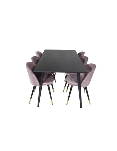 Matgrupp Dipp med Velvet matstolar, 180 × 90 cm
