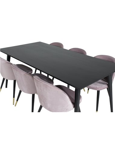 Matgrupp Dipp med Velvet matstolar, 180 × 90 cm