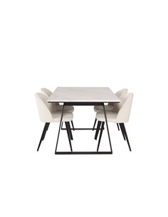 Matgrupp Estelle med Velvet matstolar, 140 × 90 cm