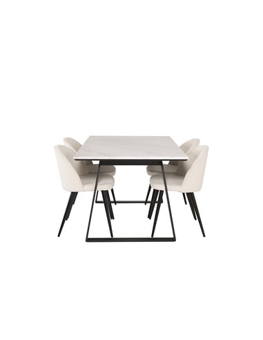 Matgrupp Estelle med Velvet matstolar, 140 × 90 cm