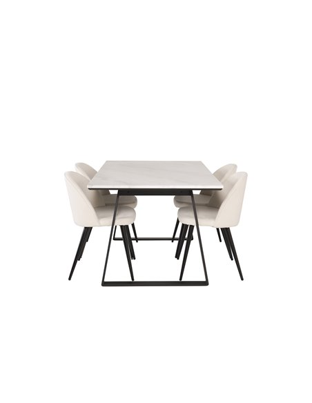 Matgrupp Estelle med Velvet matstolar, 140 × 90 cm