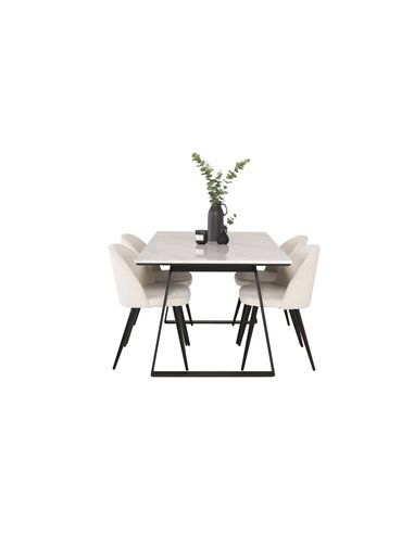 Matgrupp Estelle med Velvet matstolar, 140 × 90 cm