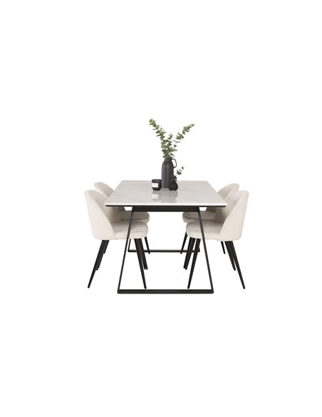 Matgrupp Estelle med Velvet matstolar, 140 × 90 cm