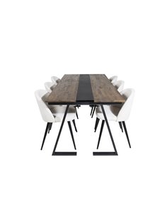 Matgrupp Jakarta med Velvet matstolar, 200 × 90 cm