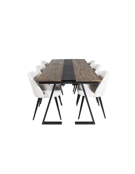 Matgrupp Jakarta med Velvet matstolar, 200 × 90 cm