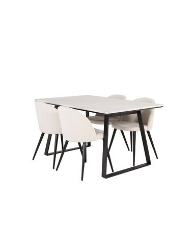 Matgrupp Estelle med Velvet matstolar, 140 × 90 cm