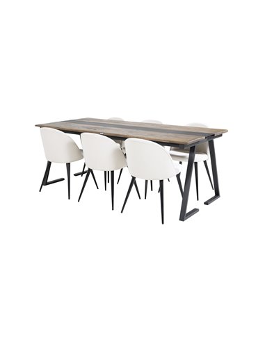 Matgrupp Jakarta med Velvet matstolar, 200 × 90 cm