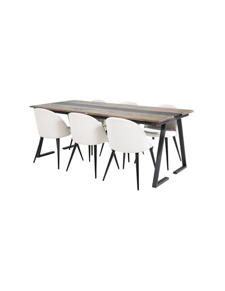 Matgrupp Jakarta med Velvet matstolar, 200 × 90 cm