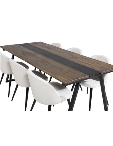 Matgrupp Jakarta med Velvet matstolar, 200 × 90 cm