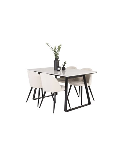 Matgrupp Estelle med Velvet matstolar, 140 × 90 cm